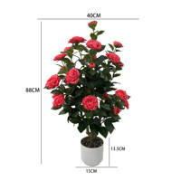 Tanaman Camellia Buatan dalam Pot, Bunga Merah, Tunas Hijau, Daun Realistis, Bonsai Poliester, Dekorasi Natal, Rumah, Pernikahan, Dalam Ruangan