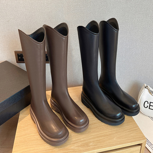 2023 donne nero marrone suola spessa signore Zip cavaliere moda inverno piattaforma scarpe in pelle <span class=keywords><strong>stivali</strong></span> alti al ginocchio - Product Image 2
