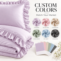 Housse de couette moderne brodée à volants en satin de coton 100% respirant toutes saisons pour chambre à coucher et chambre d'hôtel
