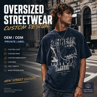 T-shirt Vintage Lavé à Motifs Graffiti Abstraits, Coton Lourd 100%, Coupe Oversize Streetwear, Épaules Tombantes, Service Personnalisé OEM ODM