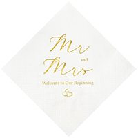 Serviettes de cocktail Crisky Professional 3 plis en papier doré style ROMANTIQUE Monsieur et Madame pour mariage, 100 unités, décorations de fête