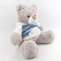 Ours en peluche gris de 20 cm, jouet en peluche assis, animal en peluche doux avec chemise rayée pour enfants