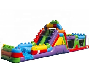 Kommerzieller 2-spuriger Hindernis parcours Aufblasbares Schloss Riesen baustein Party <span class=keywords><strong>Leap</strong></span> Bouncer Challenge Break Hüpfburg - Product Image 1
