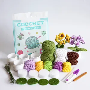 Bohe DIY簡単にできる手作りの小さな鉢植えの花綿のかぎ針編みキット半仕上げの編まれたかぎ針編みの花の休日の装飾とギフト