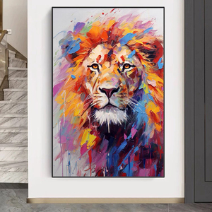 Mintura - Obra de Arte en Lienzo Acrílico Personalizada Hecha <span class=keywords><strong>a</strong></span> Mano, Póster de León de Arte Pop Animal Colorido, Decoración del Hogar, Decoración de Pared, Pintura Impermeable - Product Image 1