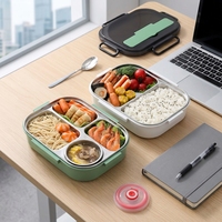 Boîte à bento portable en acier inoxydable 304, étanche, compartimentée, grande capacité, pour le travail au bureau