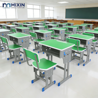 Ensemble bureau et chaise pour étudiant, réglable en hauteur, en MDF, plateau vert, mobilier scolaire, structure métallique, table et chaise de classe