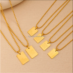 Collier personnalisé en forme de barre rectangulaire, plaque de nom en or sur mesure, bijoux avec message d'amour gravé, collier avec pendentif citation inspirante - Product Image 2