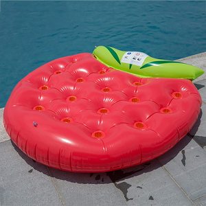 Matelas flottant gonflable personnalisé en PVC de 1,5 m (5 pieds) en forme de fraise avec 16 porte-gobelets pour fêtes <span class=keywords><strong>à</strong></span> la plage - Product Image 2