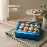 Boîte Cadeau Rectangulaire en Fer Blanc Personnalisée avec Logo Imprimé 153x118x50mm, Boîte Métallique pour Chocolats et Bonbons avec Couvercle à Fenêtre Transparente pour Faveurs de Fête