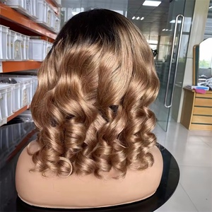 Perruques Courtes Bob Bouclées Personnalisées avec Mèches Colorées, <span class=keywords><strong>Cheveux</strong></span> Humains, Densité 200%, Ondulations Souples, Perruques Courtes Lace Front en <span class=keywords><strong>Cheveux</strong></span> Humains - Product Image 4