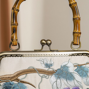 Ancient Style Hanfu Chinese Style <strong>Small</strong> Square Bag <strong>White</strong> Grape Embroidered Banquet Clutch Bamboo Handle Clip Stylish <strong>Handbag</strong> for - Product Image 3