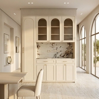 Armoire de présentation moderne en bois à design modulaire avec éclairage LED et porte cintrée pour salon et salle à manger