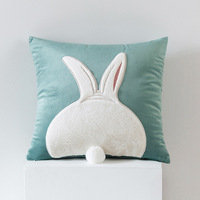 Housse de coussin en velours brodée avec applique lapin, taie d'oreiller décorative pour Pâques, pour canapé, chambre d'enfant, hôtel