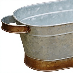 Industrial style oval <b>planters</b> Rustic finish metal <b>planters</b> Outdoor decorative containers Freestanding oval <b>planters</b> - Product Image 2
