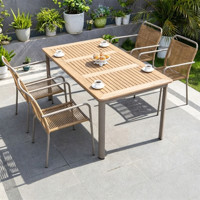 Sillón Moderno Apilable con Estructura Metálica Beige y Cuerda de Ratán, Tapa Rectangular de Metal, Resistente a la Intemperie, para Exteriores, Hoteles, Patios, Bistrós