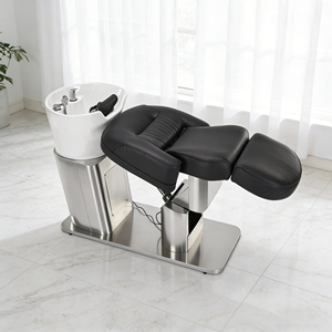Fauteuil de lavage de cheveux en acier inoxydable - Capacité de charge 200 kg, lavabo en céramique, chaise de massage pour salon/hôtel - Product Image 3