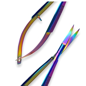 Ciseaux à ressort Castroviejo incurvés de 4,5 pouces, en acier inoxydable avec revêtement arc-en-ciel, instruments microchirurgicaux, fournisseur en gros - Product Image 6