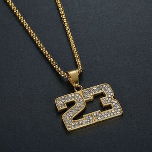 yunnique <b>Titanium</b> Steel Gold Plated Diamond Encrusted 23 Number Pendant Necklace Unisex Hip Hop Jewelry Gift - Product Image 2