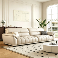 Ensemble de canapés modernes en cuir marron, canapé sectionnel droit avec fauteuil individuel et ottoman, meubles de salon