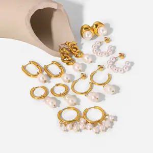 Anting Mutiara baja tahan karat emas 18K perhiasan wanita dompet