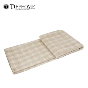 Tiff Home New Design 240*70cm Wholesale Custom Beige Knitted Cotton Linen Throw Blankets For Home Decor