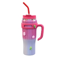 Gobelet isotherme portable en acier inoxydable de 40 oz avec poignée et paille, isolation sous vide, pour sport et camping, peinture dégradée, maintien thermique 6-12 heures