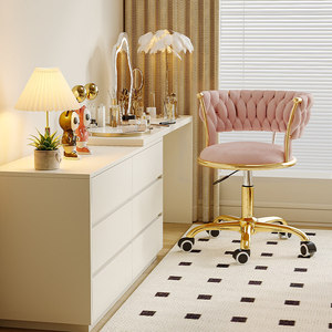 Tufted Salon Chair Swivel Vanity <b>Stool</b> Metal Rolling Computer Chair for Beauty Desk <b>Makeup</b> Studio - Product Image 2