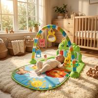 Tapis d'éveil musical pour bébé avec piano interactif, centre d'activités, tapis de jeu animaux de la jungle pour nouveau-né et nourrisson avec jouets suspendus et miroir