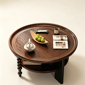 Vintage Round 2-Tier Wooden Coffee <b>Table</b>, <b>Walnut</b> Finish with Spindle Legs for Living Room - Product Image 6