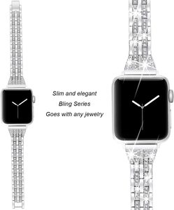 HuaMJ 2024 nuovo Designer di vendita calda moda argento orologio di lusso cinturino in metallo inossidabile con strass gioielli per Apple Watch - Product Image 4