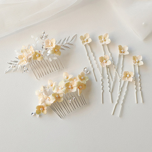 Peineta de Flores de Cerámica con Degradado Amarillo Verde, Elegante Tocado de Pedrería para Novia de Boda - Product Image 1