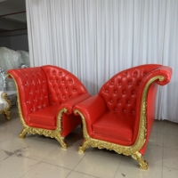 Luxuriöser Roter PU-Leder Königsthron-Stuhl Paar mit Goldenem Geschnitztem Rahmen für Hochzeiten und Events Paar-Sofa-Stuhl nach Maß
