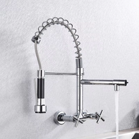Robinet de cuisine moderne en laiton, rotatif à 360 degrés, à ressort, à 2 poignées, mural, extractible, pour eau chaude et froide, 2 trous