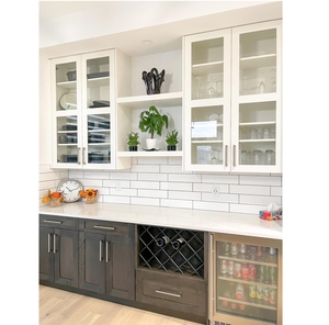 Meuble de bar moderne CANA sur mesure OEM, unités de base style Shaker bicolores avec armoires suspendues en verre, prix abordable - Product Image 1