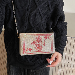 Pochette de soirée créative pour femme, motif reine de poker, en PU, ornée de strass et de chaînes, pour fêtes et cocktails - Product Image 4