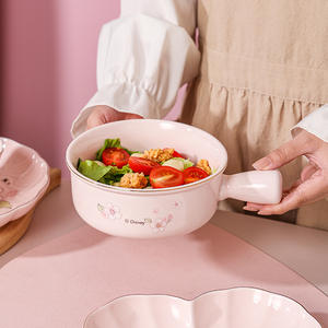 Juego de vajilla de cerámica con esmalte degradado de puntada <span class=keywords><strong>rosa</strong></span> de dibujos animados, diseño de Phnom Penh, placa de puntada en forma de corazón, portátil, reutilizable - Product Image 3