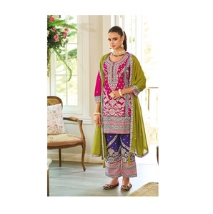 Robe chinon de qualité supérieure brodée Salwar Kameez costume pour les festivals comme l'Aïd Diwali disponible en vrac quantité - Product Image 1
