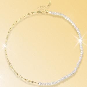 Gargantilla minimalista de Plata de Ley 925 para hombre y mujer, collar de cadena con Clip de papel de perlas de agua dulce barrocas chapadas en oro - Product Image 4