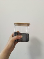 Pot de conservation alimentaire carré en verre borosilicate de 0,5 à 1 L avec couvercle hermétique en bambou, résistant à la chaleur, empilable, pour cuisine et garde-manger