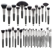 Lot de 40 pinceaux de maquillage professionnels de luxe noirs à manche en bois pour application visage et yeux, pinceaux plats et éventail pour eye-liner, marque distributeur