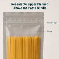 Sac à pâtes spaghetti à fond plat imprimé sur mesure avec fenêtre transparente et fermeture éclair pour l'emballage alimentaire de détail sous marque privée