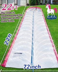 22ft Unicorn Print Double Lane Water Slide with Sprinkler and 2 <b>Surf</b> Riders for Kids Backyard Racing - Product Image 2