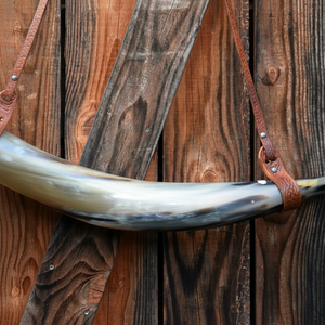Eco-Friendly Polished Norse Blowing <b>Horn</b> From Natural <b>Buffalo</b> <b>Horn</b> with Leather Straps-Feng Shui & Religious Style - Product Image 1