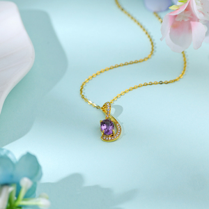 Wholesale Elegant Luxury Jewelry For Women 14K Yellow <b>Solid</b> <b>Gold</b> Lab Grown Diamonds <b>Pendants</b> Oval Cut Amethyst Charm <b>Pendants</b> - Product Image 4