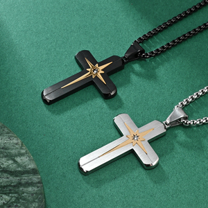 Collar Cristiano con Cruz Grabada Personalizada, Resistente al Agua, Collar con Cruz <span class=keywords><strong>de</strong></span> Acero Inoxidable Dorado <span class=keywords><strong>de</strong></span> <span class=keywords><strong>Jesucristo</strong></span> para Hombre, Venta al Por Mayor - Product Image 5