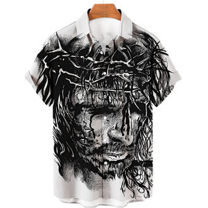 Dieu Jésus chemises pour hommes Crucifié Religion Sublimation impression Harajuku décontracté à manches courtes hommes vêtements personnalisés hommes chemises - Product Image 1