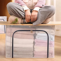 Boîte de rangement pliable en PVC transparent avec fermeture éclair, grande capacité, étanche, anti-poussière, organisateur de vêtements, couvertures et édredons pour armoire