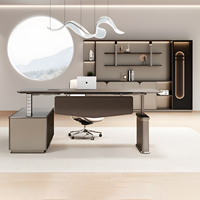 Bureau de direction électrique moderne en forme de L avec système de levage motorisé réglable en hauteur, bureau de direction en bois