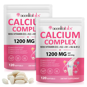 Cápsulas Blandas de COMPLEJO DE CALCIO Acentiallabs con VITAMINA D3 + K2 + B1 + <span class=keywords><strong>B2</strong></span> y <span class=keywords><strong>B12</strong></span>, Suplemento Nutritivo para Fortalecer Huesos y Dientes - Product Image 1